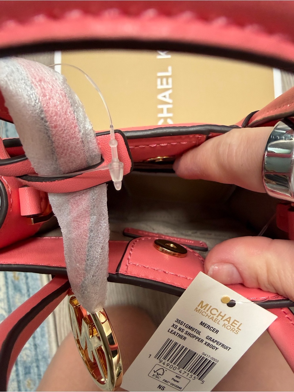Michael Kors Mercer Extra Small Pebbled Leather Crossbody Bag Pink Grapefruit - Picture 4 of 6